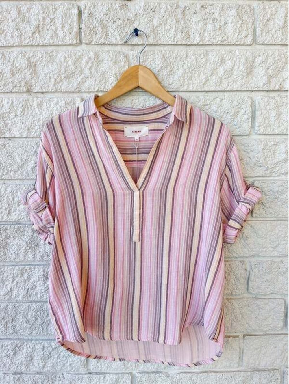 Xirena Pink & Yellow Striped Cotton Gauze Button-Front Shirt Size S